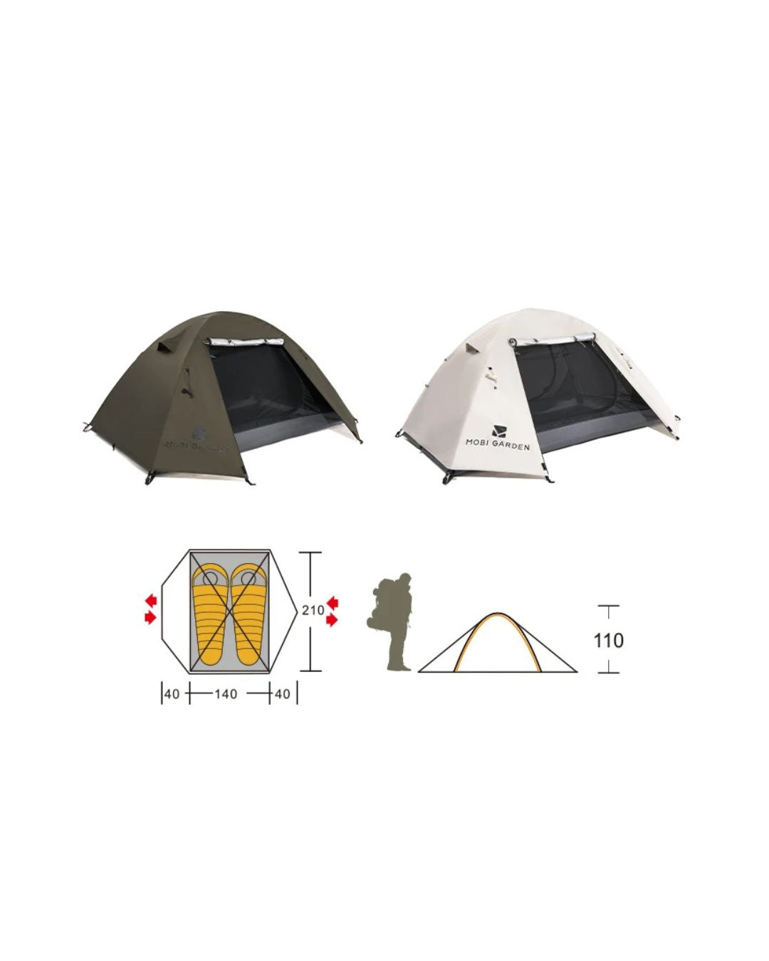 Tente de Randonnée Mobi Garden – 2/3 Personnes | Imperméable & Facile à Monter