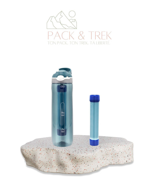 Bouteille Filtrante 750ML – Purificateur d’Eau Portable pour Randonnée, Survie & Urgences
