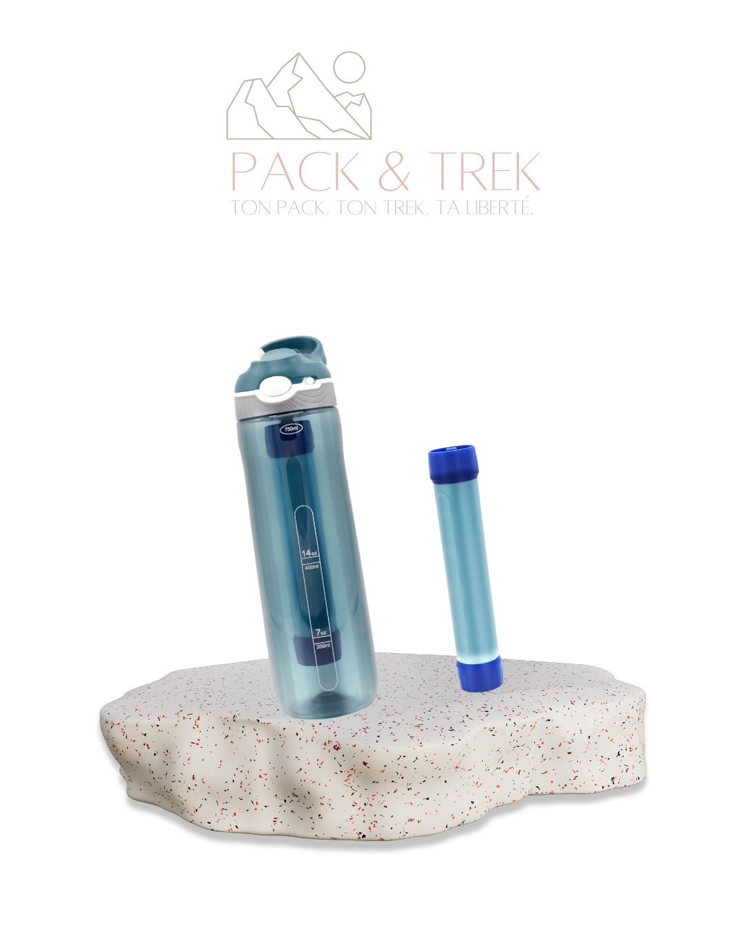 Bouteille Filtrante 750ML – Purificateur d’Eau Portable pour Randonnée, Survie & Urgences