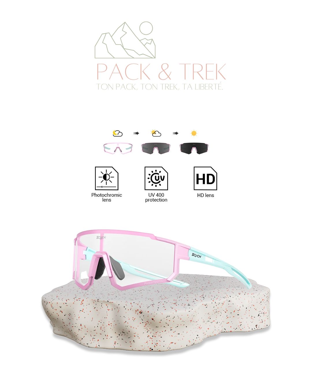 Lunettes de Randonnée Photochromiques Verre Noir – Vision Adaptative & Confort Total